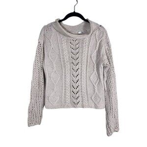 Amano Sweater Women S Cream Hand Knit Cable Chunky Vintage Cotton Coastal Preppy